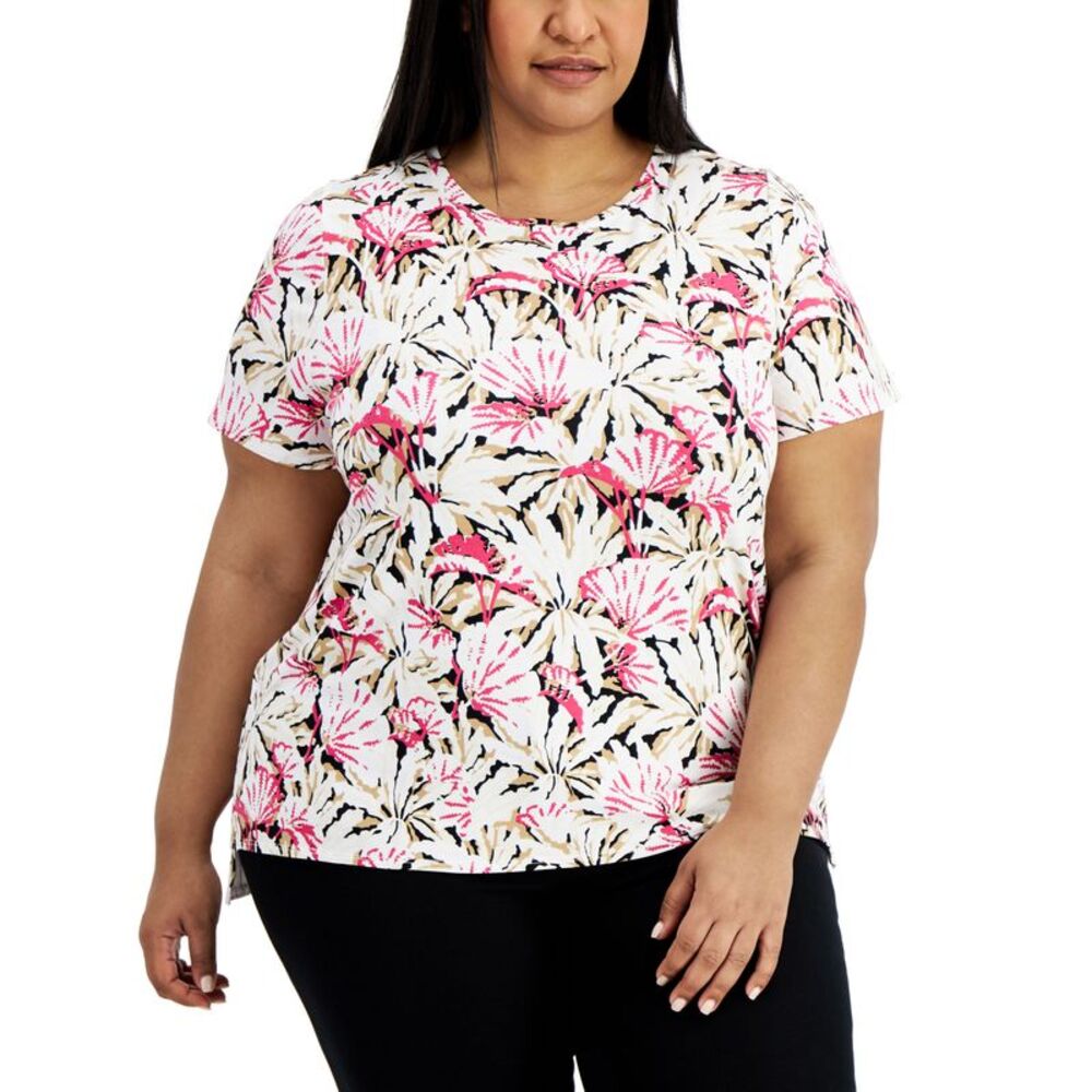 Alfani Plus Size Tropical Foliage Top